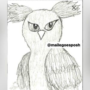 $6 Firm🦋 Spooky owl pencil hand drawing print 8.5”x10.5” Halloween Art decor